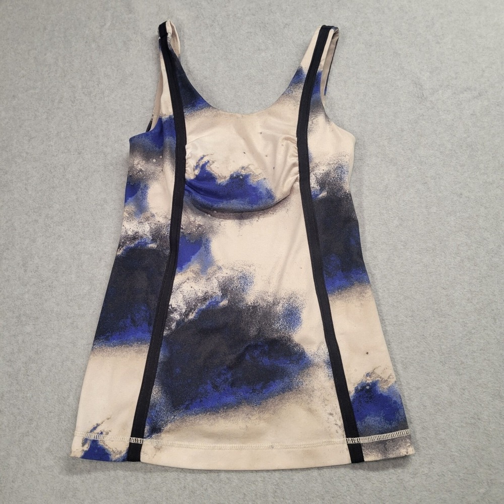 Lululemon Scoop Neck Shelf Bra Tank Top Blue Watercolor Abstract Print Womens 4